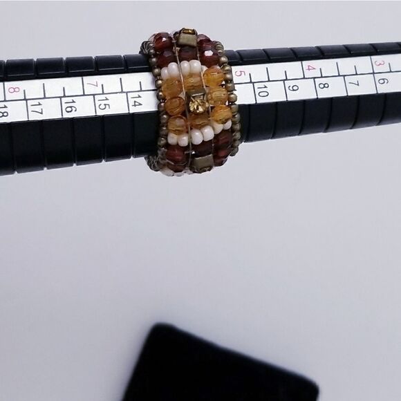 5/$25 Hand made rhinestone Amber beaded stretch Ring - Picture 4 of 4